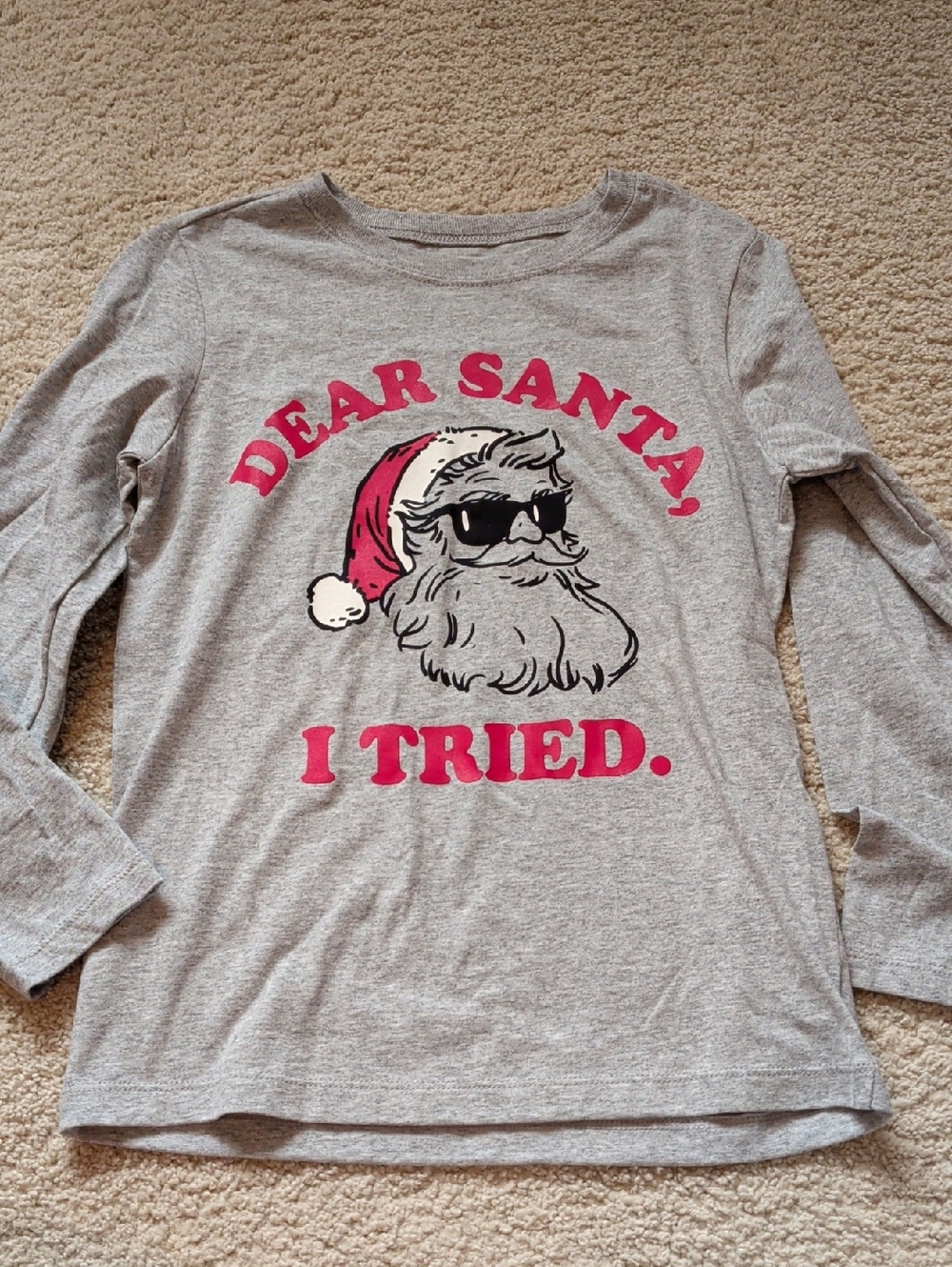 Kids Grey Long-Sleeve Tee with 'Dear Santa, I Tried.' Graphic